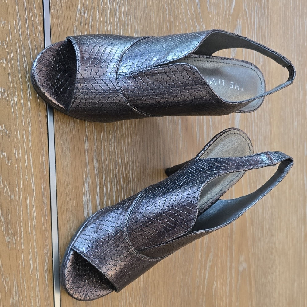 The Limited Metallic Brown Sandals with Faux Snakeskin Design